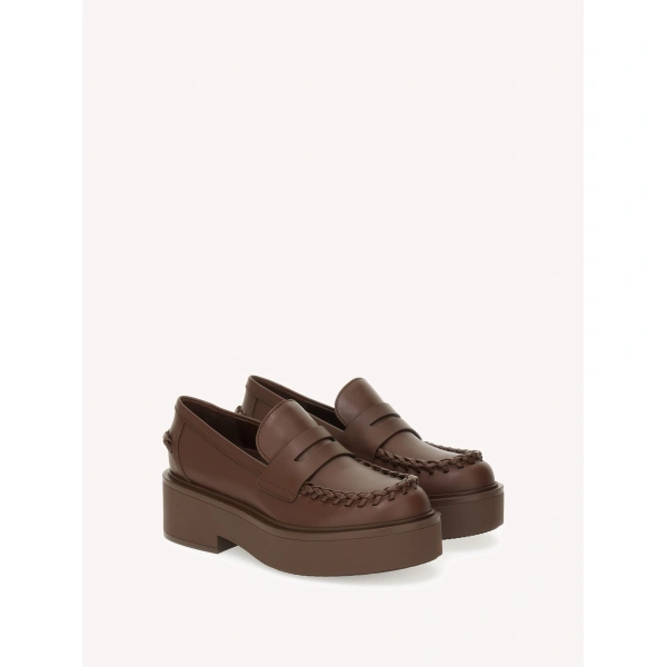 Gianvito Rossi Yuna Loafers in Brown Leather, view 2 | Loafers
