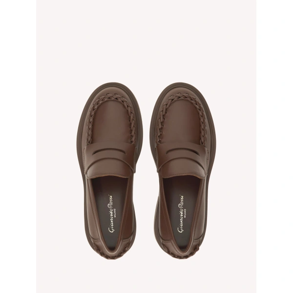 Gianvito Rossi Yuna Loafers in Brown Leather, view 3 | Loafers