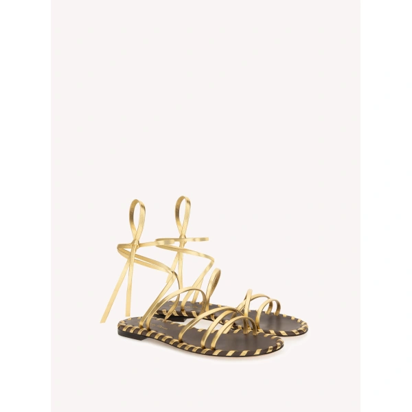 Gianvito Rossi Zaira 05 Flat Sandals in Gold Leather, view 2 | Sandals