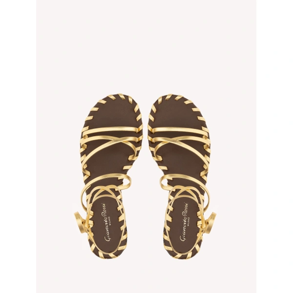 Gianvito Rossi Zaira 05 Flat Sandals in Gold Leather, view 3 | Sandals