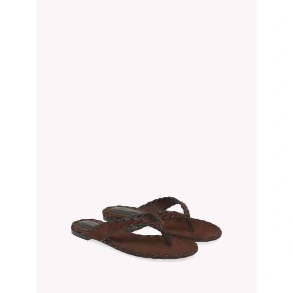 Gianvito Rossi Zaira Flat Thong Sandals in Brown Suede, view 2 | Sandals