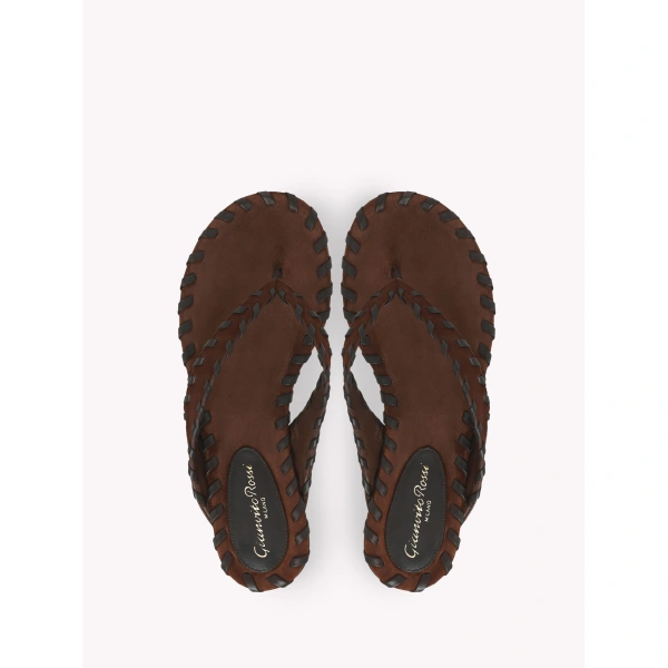Gianvito Rossi Zaira Flat Thong Sandals in Brown Suede, view 3 | Sandals