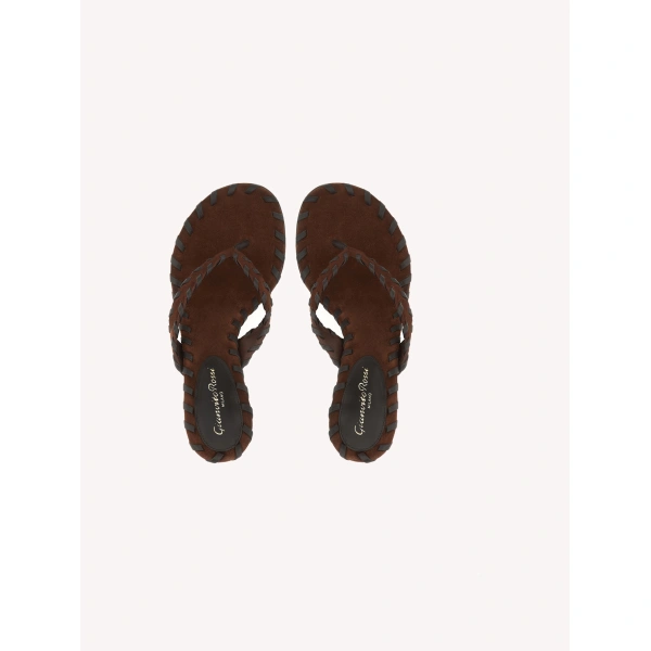 Gianvito Rossi Zaira Thong Sandals in Brown Suede, view 3 | Sandals