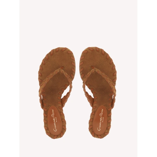 Gianvito Rossi Zaira Thong Sandals in Brown Suede, view 3 | Sandals