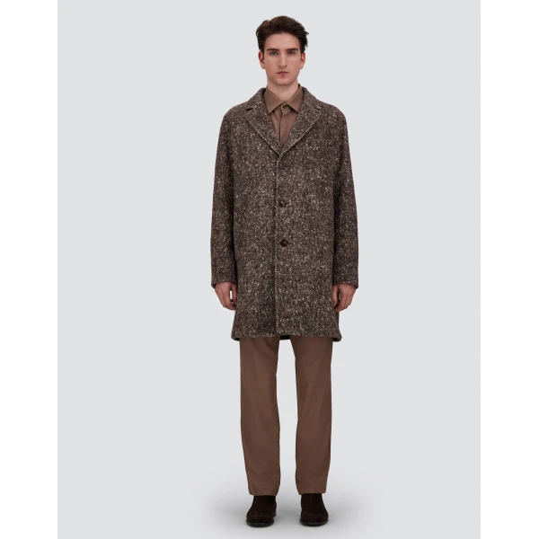 Herno Alpaca, Wool Herringbone and Suede Effect Coat in Dark Brown | Men's Coats | Coveti