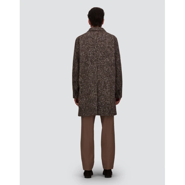 Herno Alpaca, Wool Herringbone and Suede Effect Coat in Dark Brown | Men's Coats | Coveti