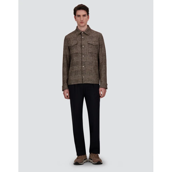 Herno Alpaca and Wool Shacket with Check Pattern in Brown and Green | Men's Jackets | Coveti