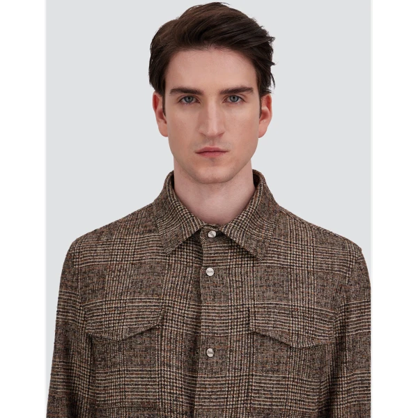 Herno Alpaca and Wool Shacket with Check Pattern in Brown and Green | Men's Jackets | Coveti