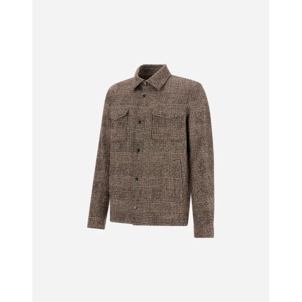 Herno Alpaca and Wool Shacket with Check Pattern in Brown and Green | Men's Jackets | Coveti