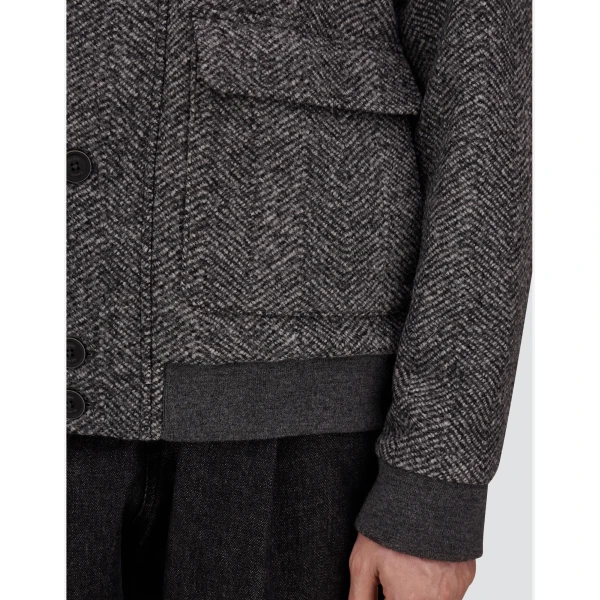 Herno Anthracite Bomber Jacket in Double-Layered Herringbone Wool Fabric | Men's Jackets | Coveti