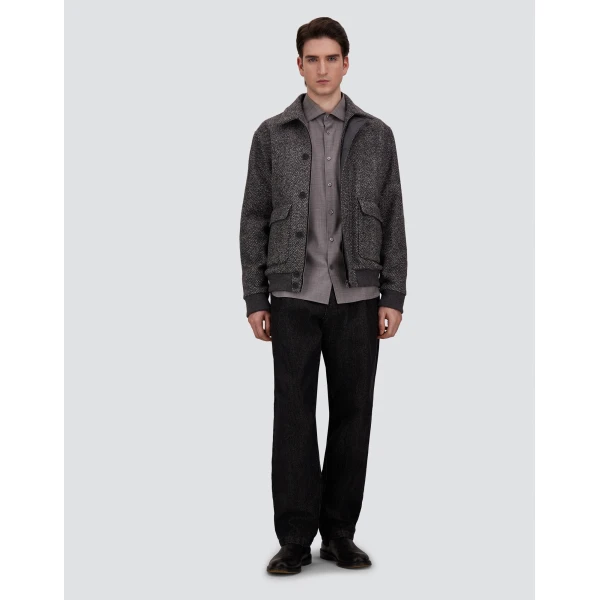 Herno Anthracite Bomber Jacket in Double-Layered Herringbone Wool Fabric | Men's Jackets | Coveti