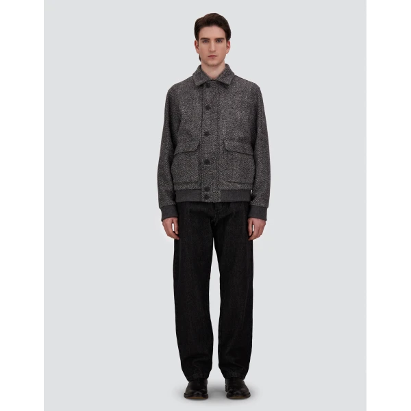 Herno Anthracite Bomber Jacket in Double-Layered Herringbone Wool Fabric | Men's Jackets | Coveti