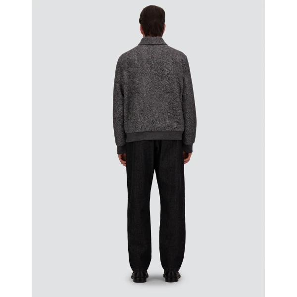 Herno Anthracite Bomber Jacket in Double-Layered Herringbone Wool Fabric | Men's Jackets | Coveti