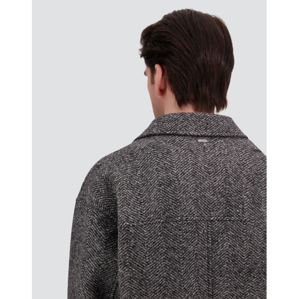 Herno Anthracite Coat in Double-Layered Herringbone Wool Fabric | Men's Coats | Coveti