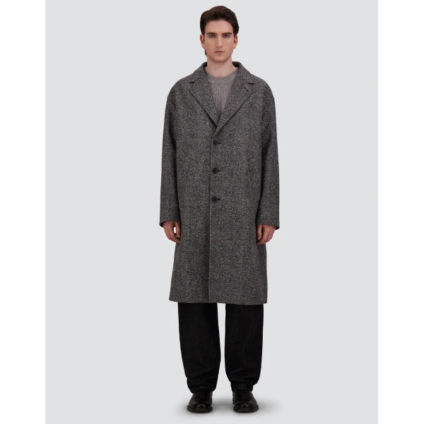 Herno Anthracite Coat in Double-Layered Herringbone Wool Fabric | Men's Coats | Coveti