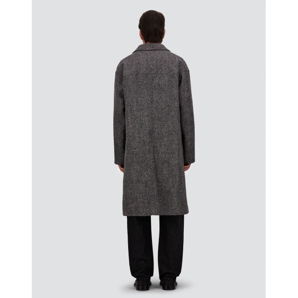 Herno Anthracite Coat in Double-Layered Herringbone Wool Fabric | Men's Coats | Coveti
