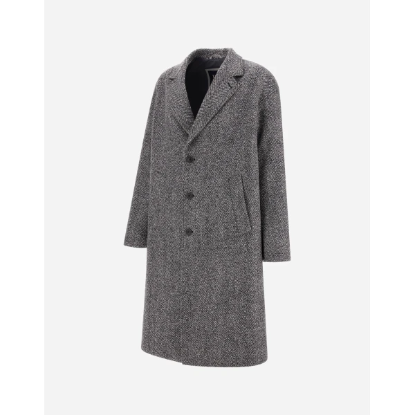 Herno Anthracite Coat in Double-Layered Herringbone Wool Fabric | Men's Coats | Coveti