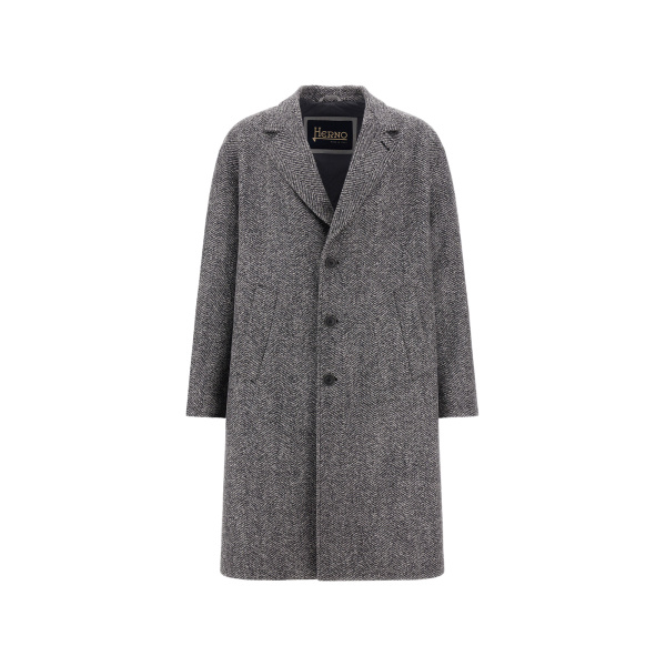 Herno Anthracite Coat in Double-Layered Herringbone Wool Fabric | Men's Coats | Coveti