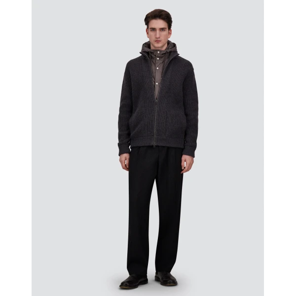 Herno Anthracite Jacket in Ribbed Merino Wool G.5 and Nylon Chamonix | Men's Jackets | Coveti