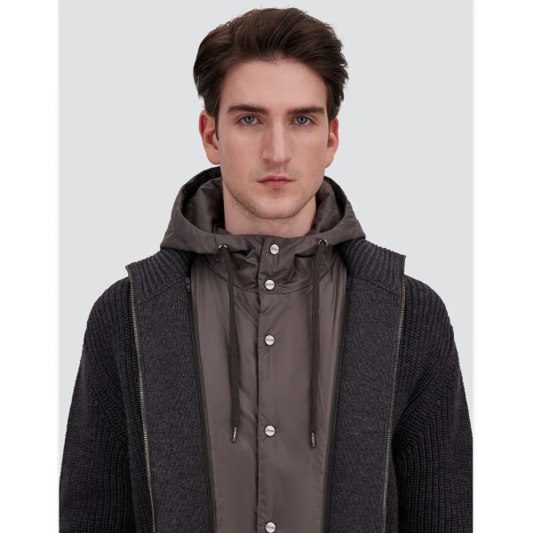 Herno Anthracite Jacket in Ribbed Merino Wool G.5 and Nylon Chamonix | Men's Jackets | Coveti