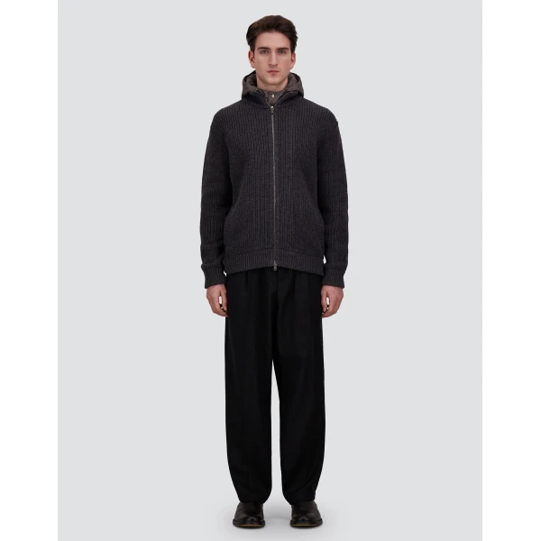 Herno Anthracite Jacket in Ribbed Merino Wool G.5 and Nylon Chamonix | Men's Jackets | Coveti
