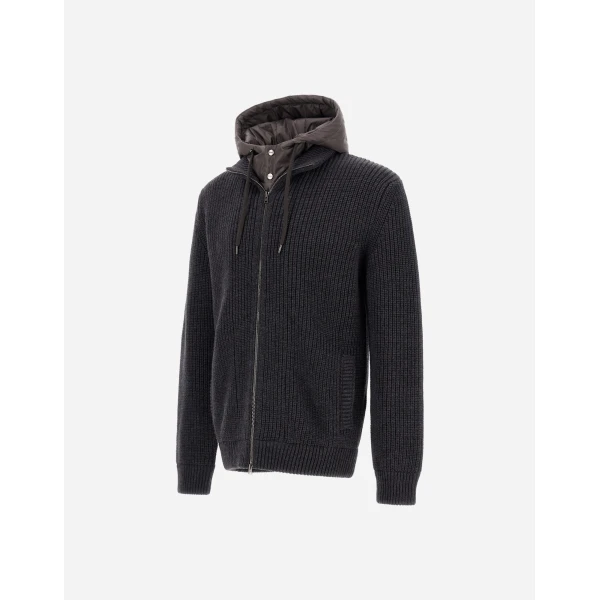Herno Anthracite Jacket in Ribbed Merino Wool G.5 and Nylon Chamonix | Men's Jackets | Coveti