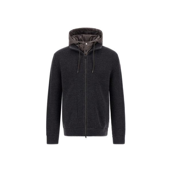 Herno Anthracite Jacket in Ribbed Merino Wool G.5 and Nylon Chamonix | Men's Jackets | Coveti