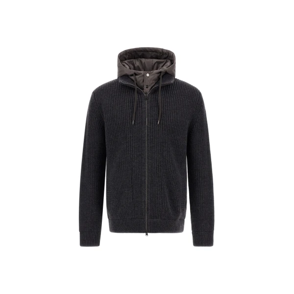 Herno Anthracite Jacket in Ribbed Merino Wool G.5 and Nylon Chamonix | Men's Jackets | Coveti