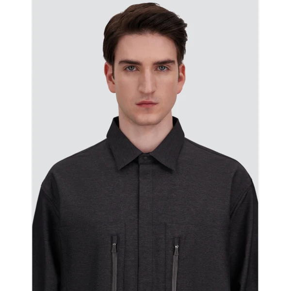 Herno Anthracite Shirt in Stretch Fabric with Mélange Effect | Men's Shirts | Coveti
