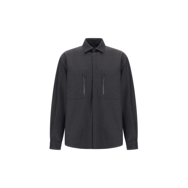 Herno Anthracite Shirt in Stretch Fabric with Mélange Effect | Men's Shirts | Coveti
