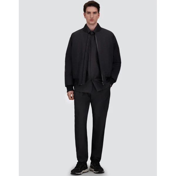 Herno Anthracite Trousers in Melange-Effect Stretch Fabric | Men's Trousers | Coveti
