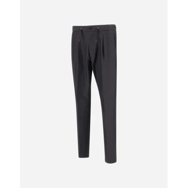Herno Anthracite Trousers in Melange-Effect Stretch Fabric | Men's Trousers | Coveti