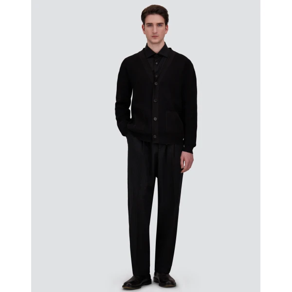 Herno Black Cardigan in Yarn with Raised Knit Pattern | Men's Knitwear | Coveti
