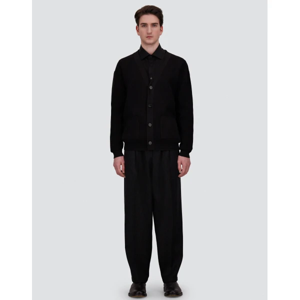 Herno Black Cardigan in Yarn with Raised Knit Pattern | Men's Knitwear | Coveti