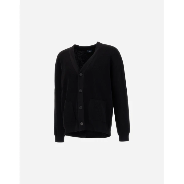 Herno Black Cardigan in Yarn with Raised Knit Pattern | Men's Knitwear | Coveti