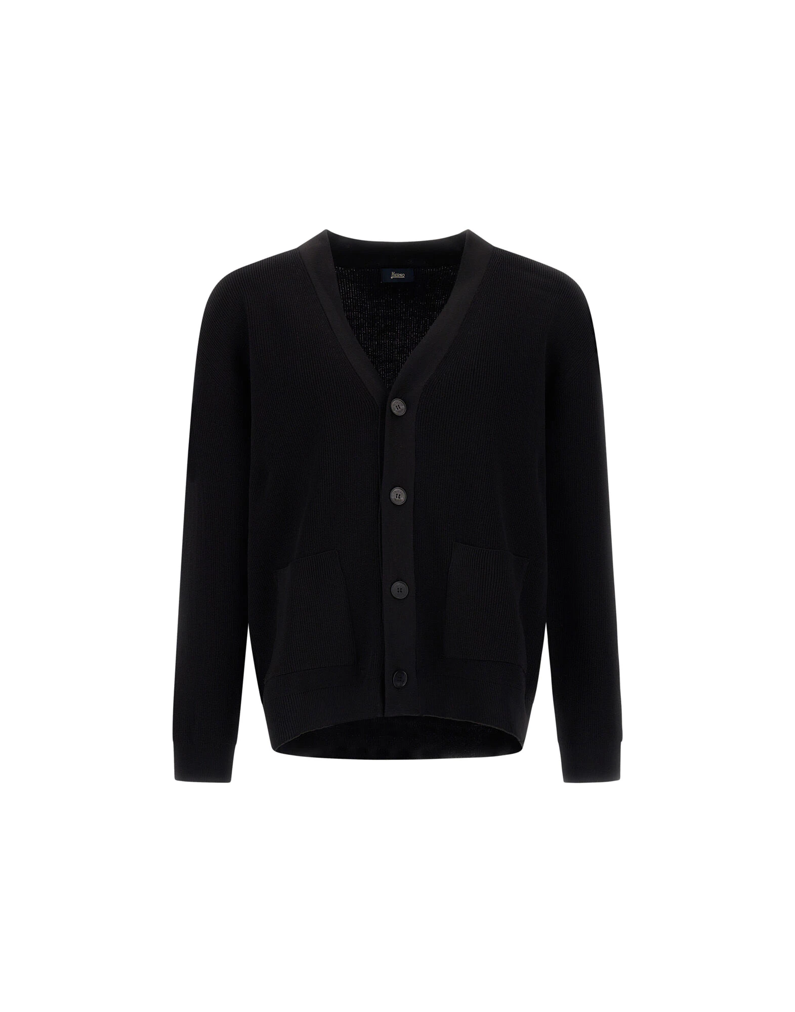 Herno Black Cardigan in Yarn with Raised Knit Pattern Herno Black Cardigan in Yarn with Raised Knit Pattern | Men's Knitwear | Coveti
