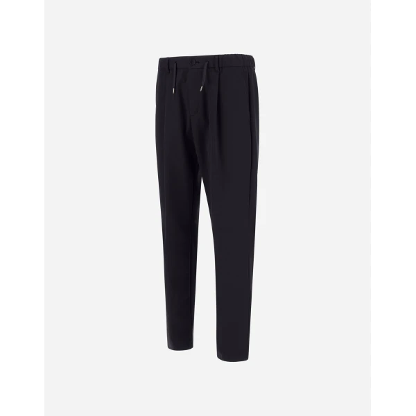 Herno Black Trousers in Cotton-Effect Stretch Fabric | Men's Trousers | Coveti