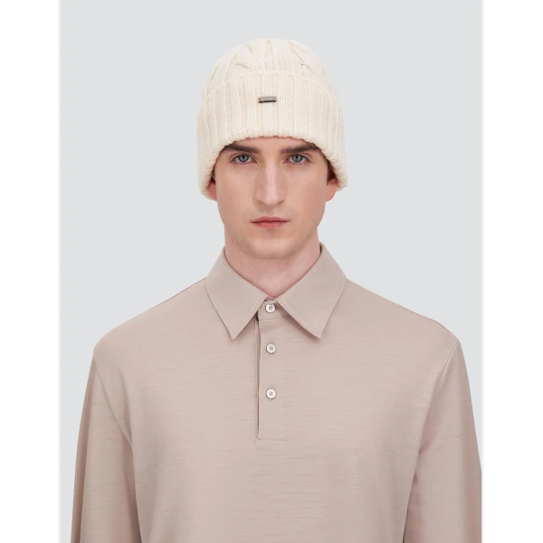 Herno Cable-Knit Wool Beanie in Milk White | Men's Hats | Coveti