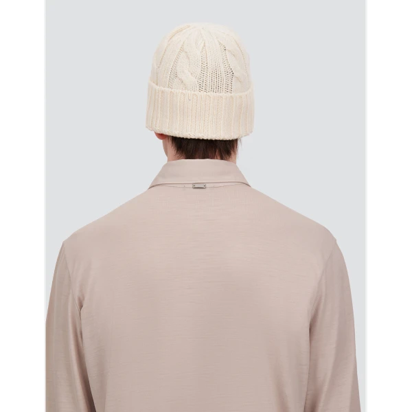Herno Cable-Knit Wool Beanie in Milk White | Men's Hats | Coveti