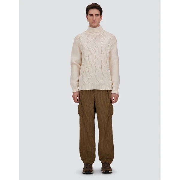 Herno Cable-Knit Wool Roll-Neck Jumper in Milk White | Men's Knitwear | Coveti