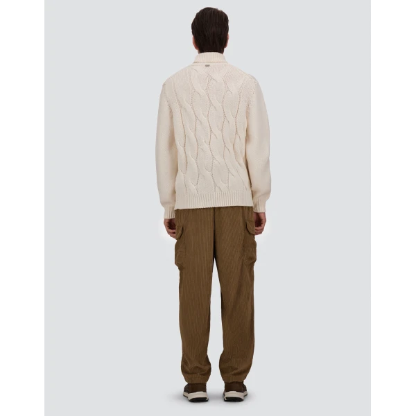Herno Cable-Knit Wool Roll-Neck Jumper in Milk White | Men's Knitwear | Coveti