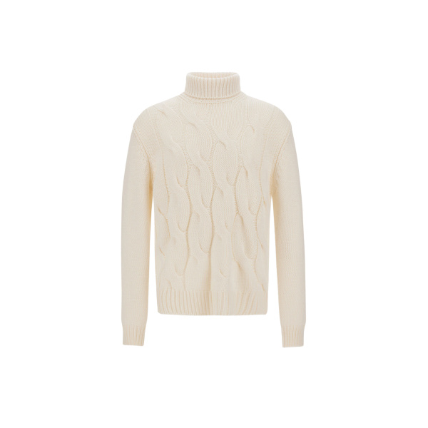Herno Cable-Knit Wool Roll-Neck Jumper in Milk White | Men's Knitwear | Coveti
