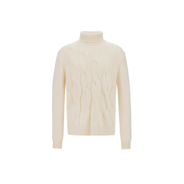 Herno Cable-Knit Wool Roll-Neck Jumper in Milk White | Men's Knitwear | Coveti