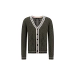 Herno Cable-Knit Wool and Cashmere Cardigan in Military and Pink | Men's Knitwear | Coveti