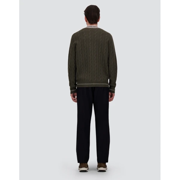 Herno Cable-Knit Wool and Cashmere Cardigan in Military and Pink | Men's Knitwear | Coveti