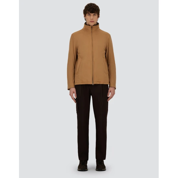 Herno Camel Resort Bomber Jacket in Suede-Effect Microfibre and Light Faux Fur | Men's Jackets | Coveti
