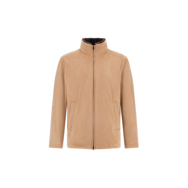 Herno Camel Resort Bomber Jacket in Suede-Effect Microfibre and Light Faux Fur | Men's Jackets | Coveti