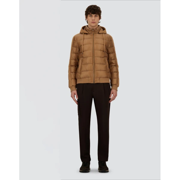 Herno Camel Resort Bomber Jacket in Ultralight Nylon and Suede-Effect Microfibre | Men's Jackets | Coveti