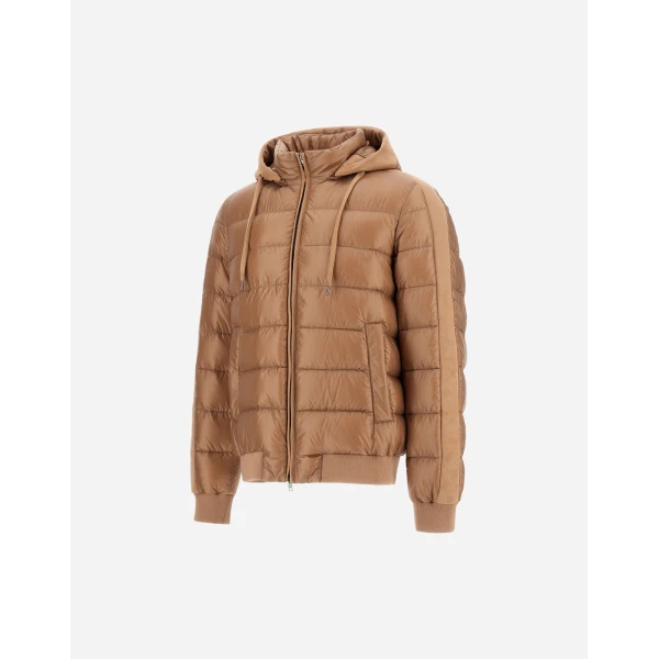 Herno Camel Resort Bomber Jacket in Ultralight Nylon and Suede-Effect Microfibre | Men's Jackets | Coveti