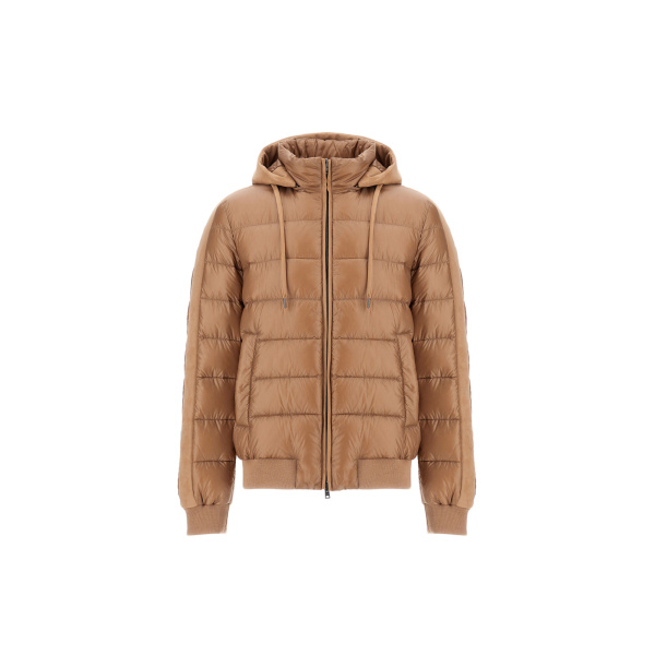 Herno Camel Resort Bomber Jacket in Ultralight Nylon and Suede-Effect Microfibre | Men's Jackets | Coveti